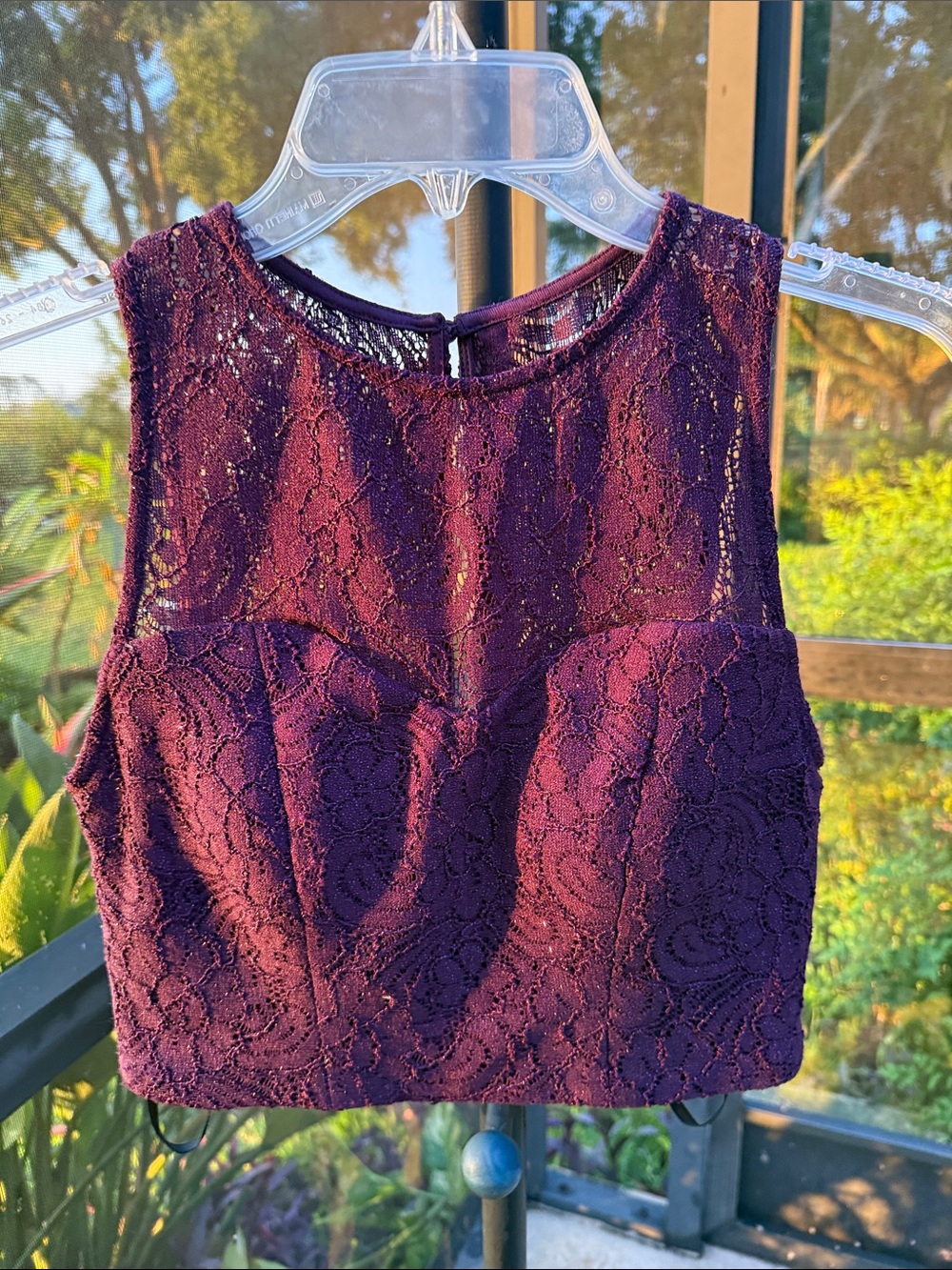Speechless Dark Plum Lace Sleeveless Crop Top